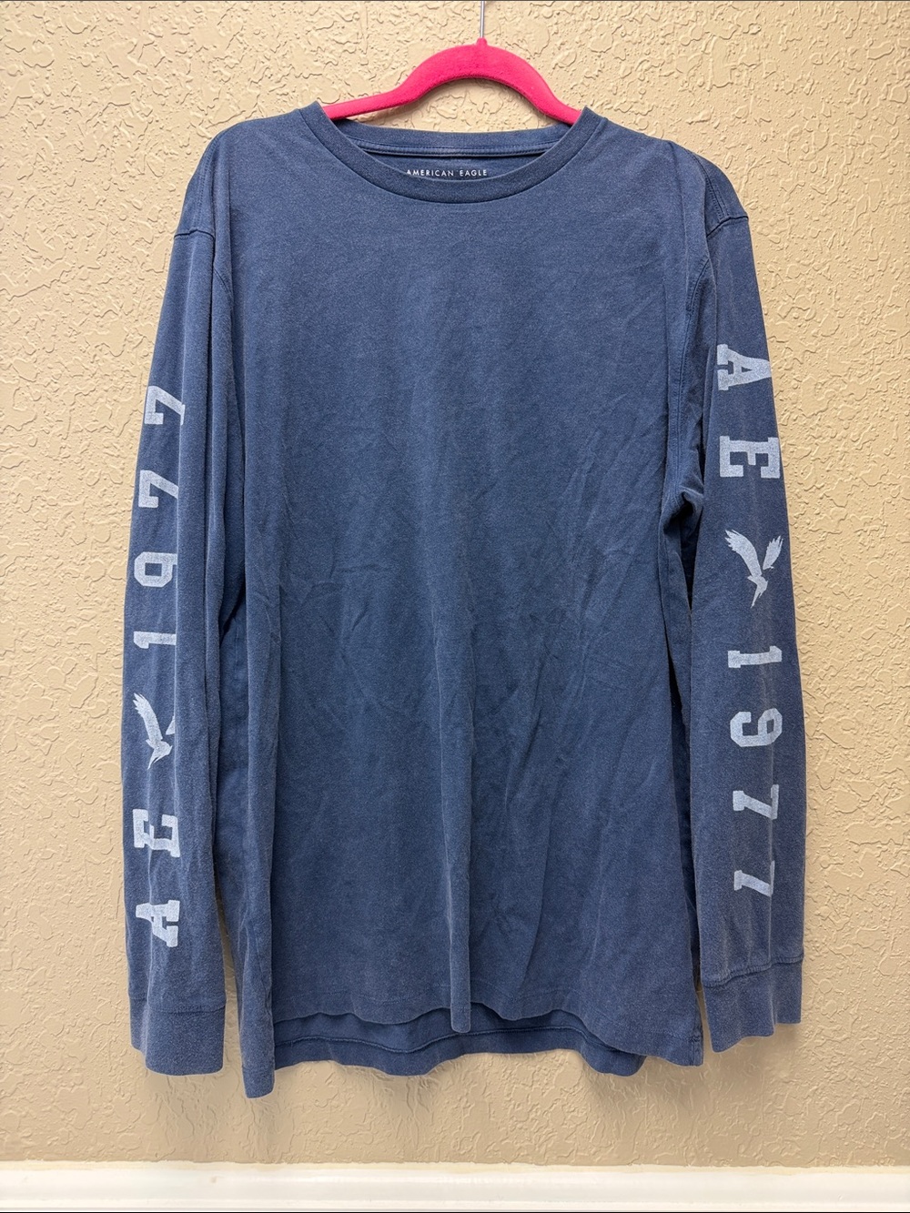 American Eagle Outfitters Faded Navy Long Sleeve Graphic Tee